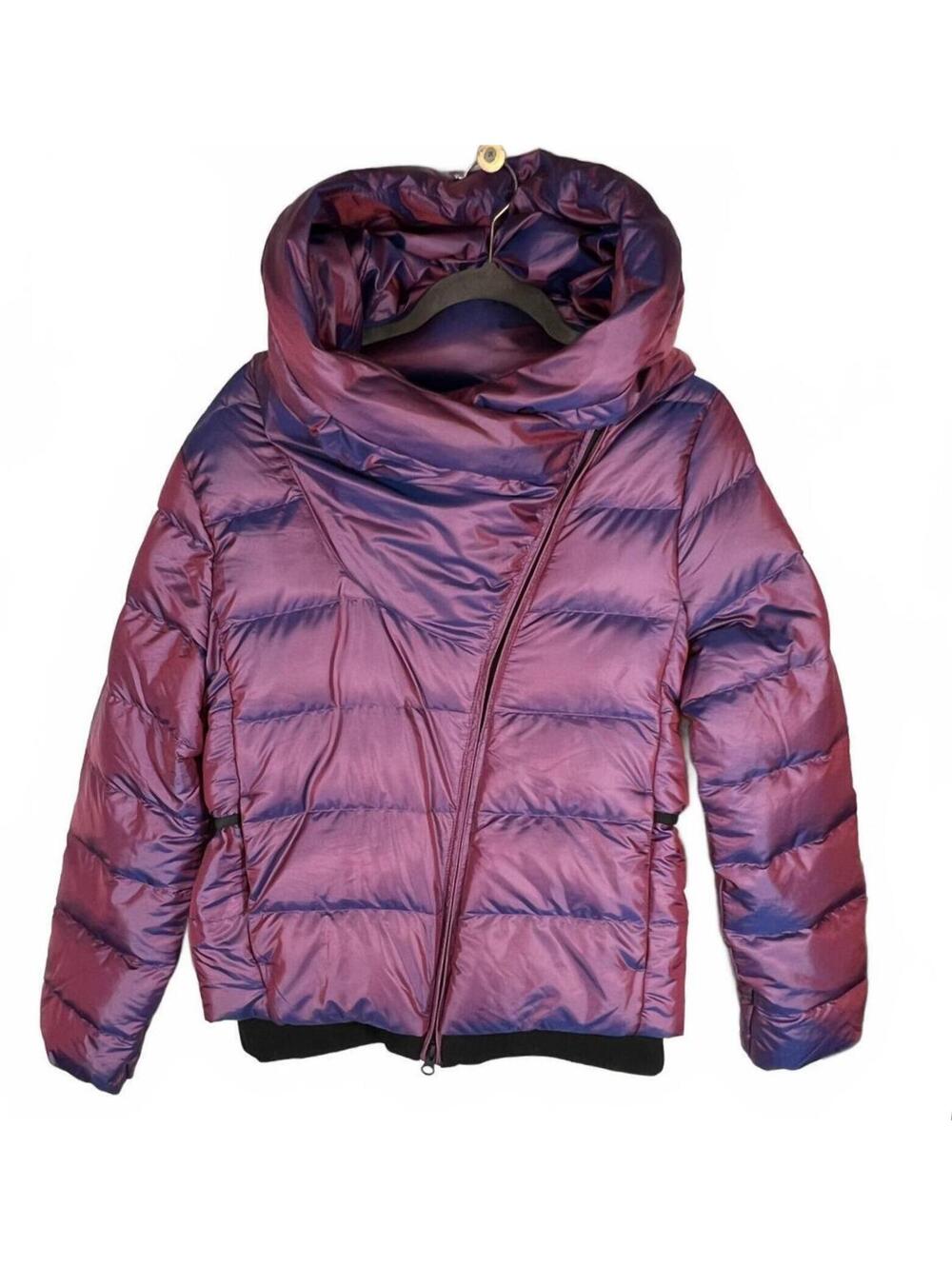 Nike Iridescent Puffer Jacket Small Purple Down Asymmetrical Zip Gorpcore Y2K
